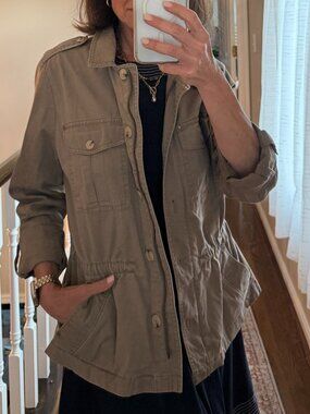 Liz Claiborne Taupe Utility Jacket Drawstring Waist Lightweight Safari M